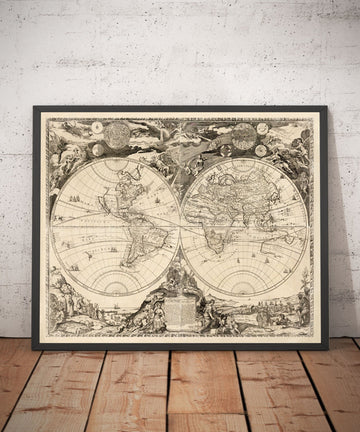 Old World Map, 1700 - Rare Monochrome Antique Atlas Map, Vintage Wall Art by Paolo Petrini