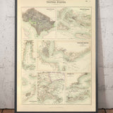 Antiguo mapa de los puertos del sur de EE.UU., 1872 por Fullarton - Pensacola, Nueva Orleans, Galveston, Key West, Charleston