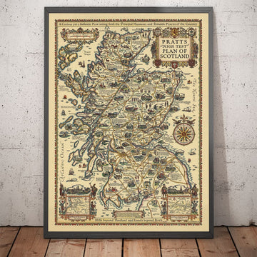 Pratts High Test Plan von Schottland 1931 - Edinburgh, Glasgow, Highlands - Alte Vintage-Automobilkarte - Esso, Standard Oil 