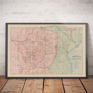 Old Map of Colonial Rhodesia, 1897 by Edward Stanford - Zimbabwe, Mozambique, South Africa, Harare