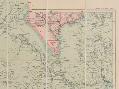 Ancienne carte de la Rhodésie coloniale, 1897 par Edward Stanford - Zimbabwe, Mozambique, Afrique du Sud, Harare