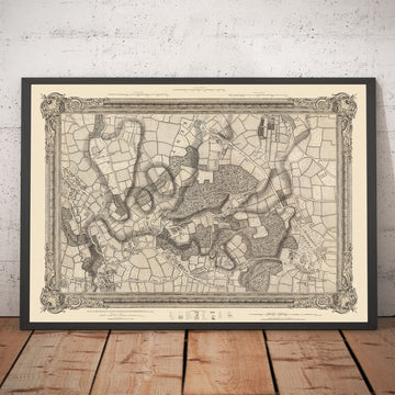 Antiguo mapa del sureste de Londres en 1746 por John Rocque - Chislehurst, Bromley, Mottingham, Southend, Widmore, SE6, SE12, SE9, SE13