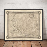 Alte Karte von West-London im Jahr 1746 von John Rocque - Brentford, Ealing, Acton, Hanwell, Chiswick, W3, W4, W5, W7, W13 