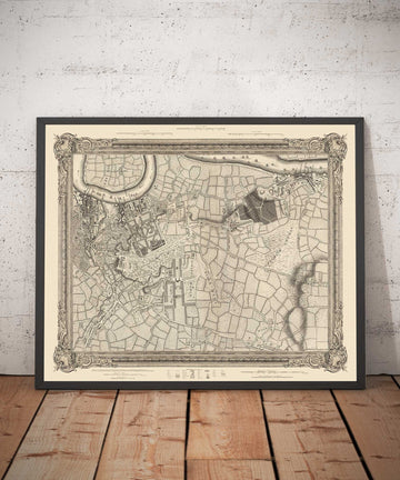 Antiguo mapa del sureste de Londres en 1746 por John Rocque - Lewisham, Woolwich, Greenwich, Eltham, Deptford, SE8, SE14, SE10, SE7, SE3, SE4, SE13