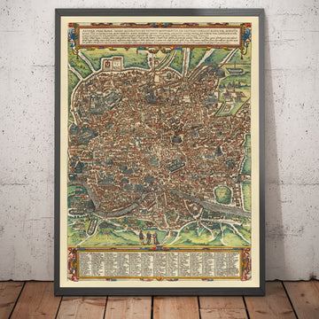 Ancienne carte de Rome, 1588 par Georg Braun - Forum, Panthéon, Circus Maximus, Colisée, Vatican