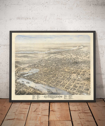 Mapa de ojos Old Birds de Sacramento por Augustus Koch, 1870 - Downtown, Midtown, California Capitol