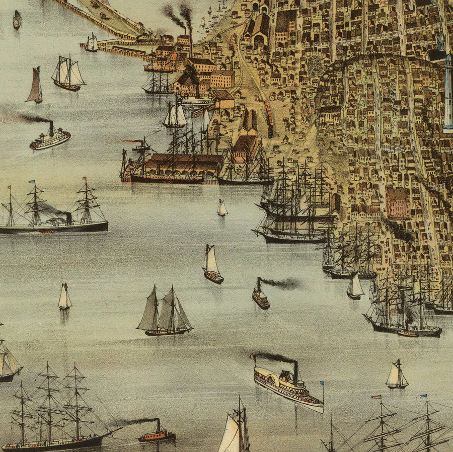 Mappa antica di Birds Eye di San Francisco nel 1878 - Bay Area, Golden Gate, Corsa all&