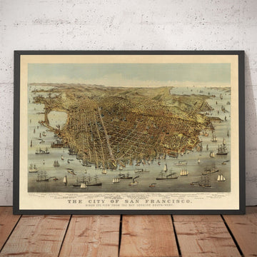 Old Birds Eye Map of San Francisco in 1878 - Bay Area, Golden Gate, Gold Rush, Mission Bay, North Beach
