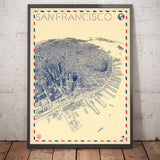 Mapa de ojos Old Birds de San Francisco en 1982 - Rascacielos, Área de la Bahía, Puente Golden Gate, Distrito Financiero, Nob Hill