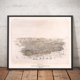 Alte Birds Eye Karte von San Francisco im Jahr 1868 - Bay Area, Golden Gate, Goldrausch, Nob Hill, North Beach 