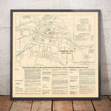 Mapa de la calle antigua de Santa Fe, Nuevo México, 1925 - Gráfico de la ciudad rara de la capital del estado