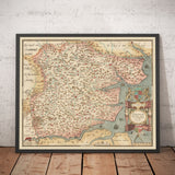 Old Map of Essex 1579 by Christopher Saxton - First Map of Essex -  Southend, Colchester, Chelmsford, Romford, Dagenham, Brentwood