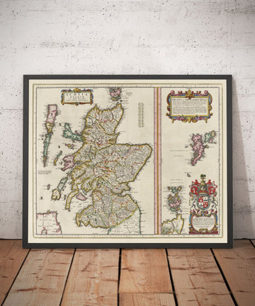 Mappa antica della Scozia, Isole Shetland e Orcadi nel 1654 di Joan Blaeu dal Theatrum Orbis Terrarum Sive Atlas Novus 