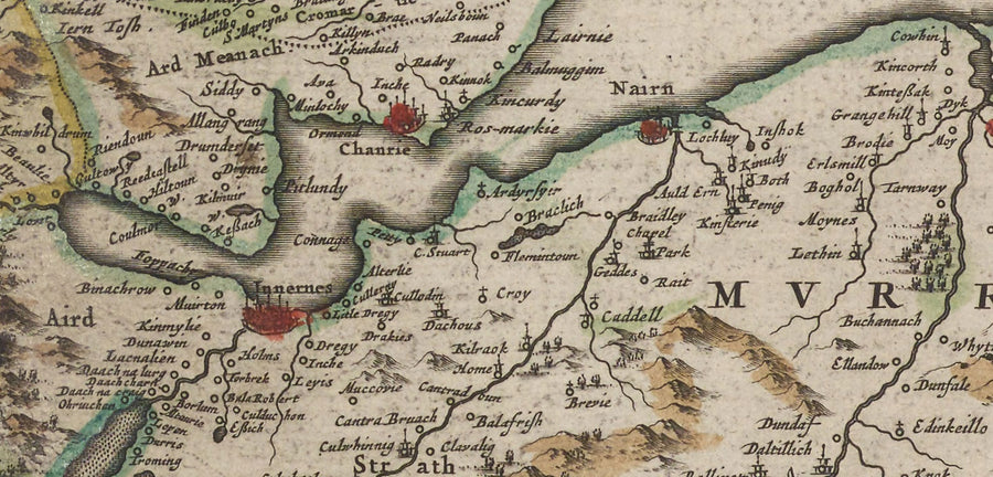 Mappa antica delle Highlands scozzesi, 1665 di Blaeu - Caithness, Sutherland, Ross, Nairn, Inverness, Moray 