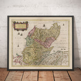 Ancienne carte des Highlands d'Écosse, 1665 par Blaeu - Caithness, Sutherland, Ross, Nairn, Inverness, Moray