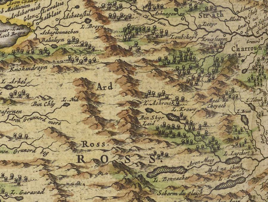 Mappa antica delle Highlands scozzesi, 1665 di Blaeu - Caithness, Sutherland, Ross, Nairn, Inverness, Moray 