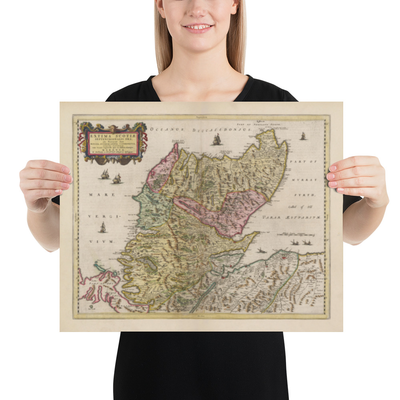 Mappa antica delle Highlands scozzesi, 1665 di Blaeu - Caithness, Sutherland, Ross, Nairn, Inverness, Moray 