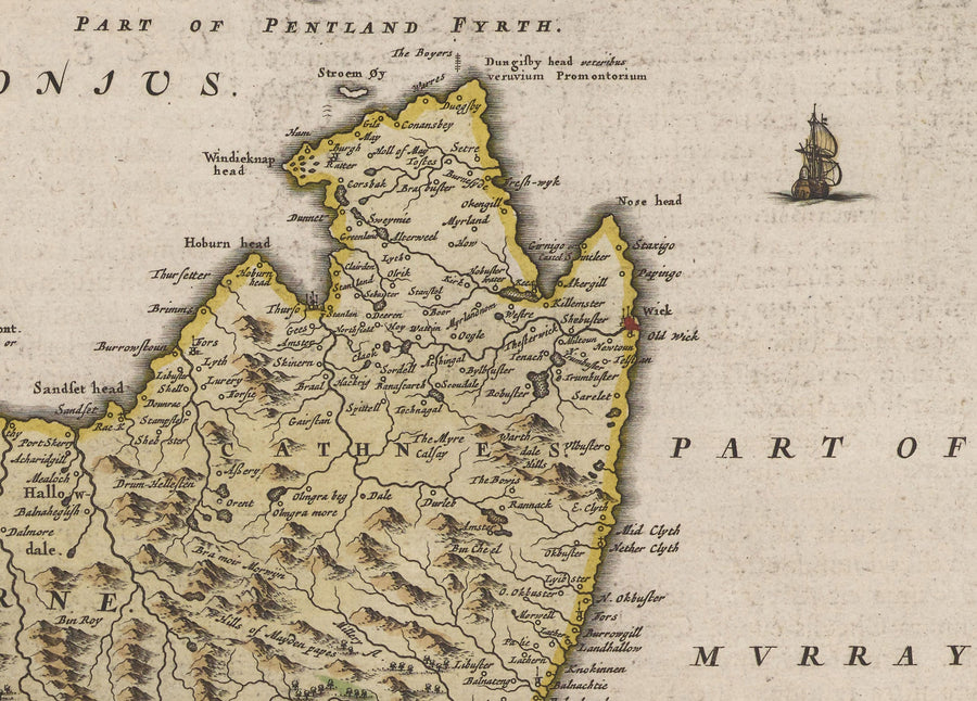 Mappa antica delle Highlands scozzesi, 1665 di Blaeu - Caithness, Sutherland, Ross, Nairn, Inverness, Moray 