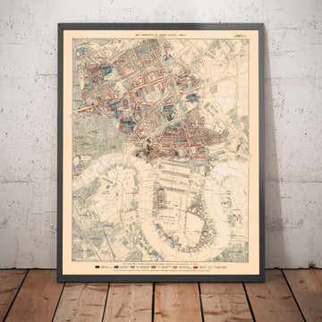 Mappa della povertà di Londra 1898-9, Distretto Orientale, di Charles Booth - Isle of Dogs, Surrey Quays, West India, Canary Wharf - E3, E14, SE16, SE8, SE10 