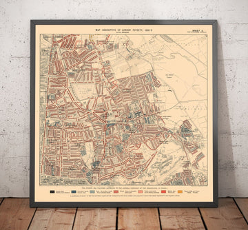 Mappa della povertà di Londra 1898-9, Distretto Nord Orientale, di Charles Booth - Hackney, London Fields, Clapton, Marshes - E5, E8, E9, E3, N16 