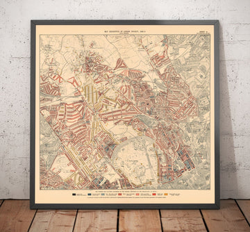 Mappa della povertà di Londra 1898-9, Distretto Nord Occidentale, di Charles Booth - Camden, Hampstead, Westminster, Regents Park - NW1, NW5, NW3, NW8, NW6, W9 
