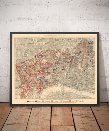 Mappa della povertà di Londra 1898-9, Distretto Centro-Ovest, di Charles Booth - Westminster, Camden, Città di Londra, Islington - W1, WC1, WC2, EC1, N1 