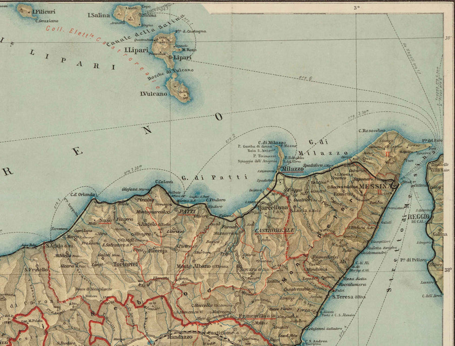 Mappa antica della Sicilia nel 1891 di Wilhelm Fritzsche - Palermo, Catania, Messina, Marsala, Sciacca 