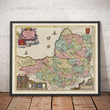 Ancienne carte de Somerset en 1665 par Joan Blaeu - Bath, Bristol, Portishead, Weston-super-Mare, Taunton, Yeovil 