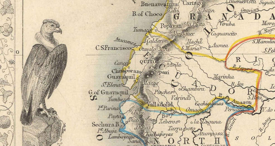 Mappa antica del Sud America, 1851 di Tallis & Rapkin - Colonialismo portoghese, lavaggio dell&