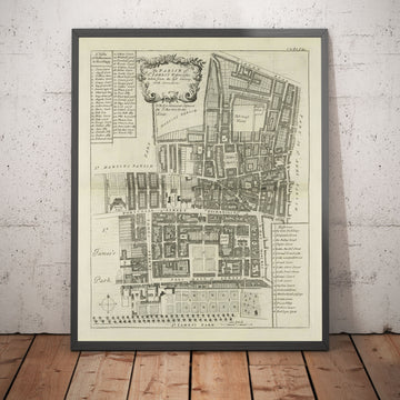 Ancienne carte de la paroisse de St James, 1720 par Strype et Stow - Londres, Piccadilly, St James&