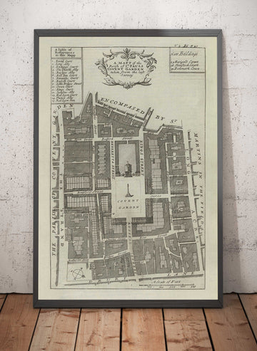 Old Map of Covent Garden, 1720 by Strype Stow - London, St Paul&