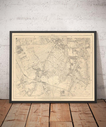 Old Map of South London in 1862 by Edward Stanford - Clapham, Balham, Brixton, Tooting - SW2, SW4, SW12, SW17, SW11