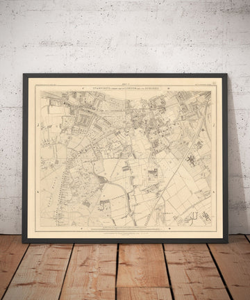 Ancienne carte de Sud Londres par Edward Stanford, 1862 - Wandsworth, Wimbledon, Putney, Earlsfield, River Wandle - SW15, SW18, SW19