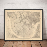 Mapa antiguo de West London en 1862 de Edward Stanford - Fulham, Brompton, Battersea, Hammersmith - SW6, SW10, SW15, SW18, SW10, SW11, SW5, W6, W14