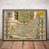 Alte Karte von Suffolk, 1611 von John Speed - Ipswich, Lowestoft, Bury St Edmunds, Haverhill 