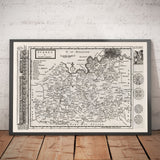 Viejo Mapa de Surrey 1724 por Herman Moll - Woking, Guildford, Croydon, Richmond, Lambeth, Southwark