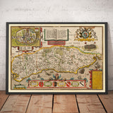 Alte Karte von Sussex im Jahr 1611 von John Speed - Worthing, Crawley, Brighton, Bognor, Eastbourne 