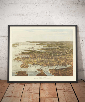 Alter Vogelblick auf Sydney im Jahr 1875 von William Collins - New South Wales, St George, Sutherland Shire, Süden, Inner West 