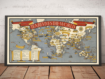 Le thé ravive le monde, 1940 par Max Gill - Carte mondiale rare pour les buveurs de thé!