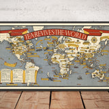 Le thé ravive le monde, 1940 par Max Gill - Carte mondiale rare pour les buveurs de thé!