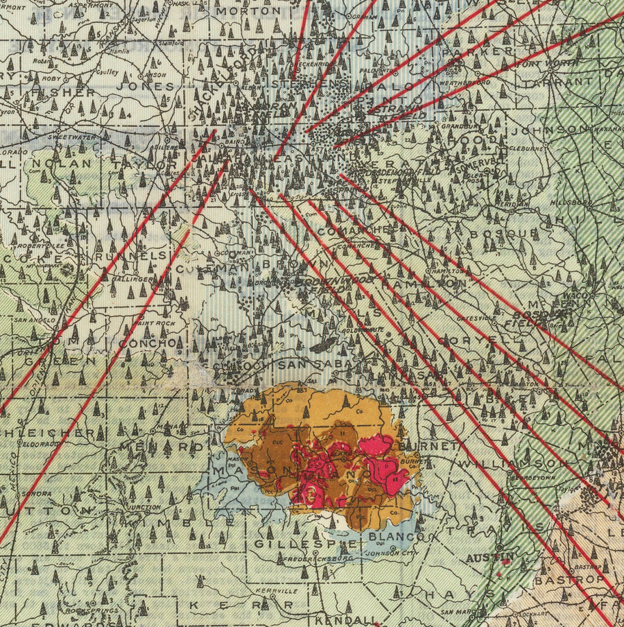 Mappa geologica antica e rara del Texas, 1921 - Grafico degli investimenti nel boom petrolifero della contea di Eastland 
