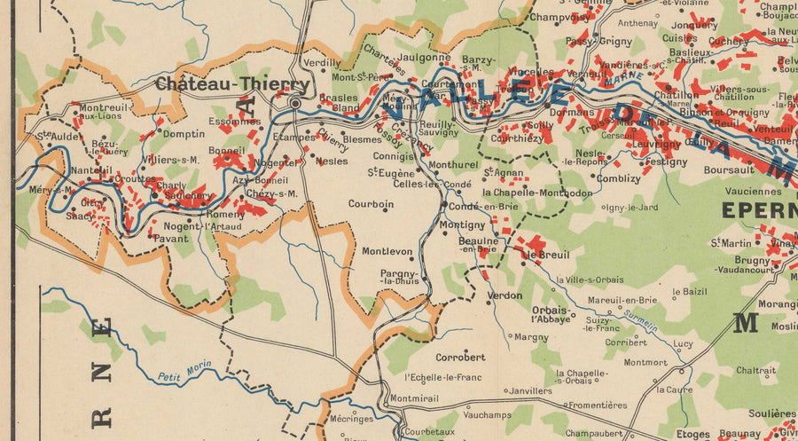 Mappa del vecchio vigneto di Champagne, Francia, 1944 di Louis Larmat - Reims, Epernay, Troyes, Chateau-Thierry, Bar-Sur-Seine 