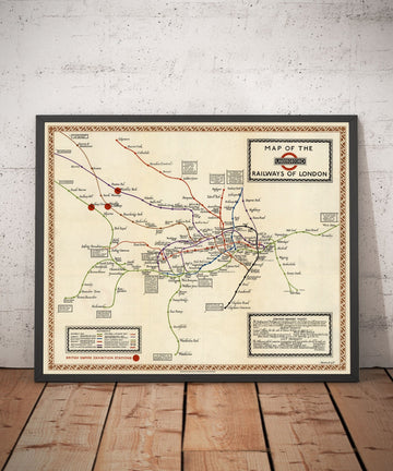 Old London Underground Tube Map, 1923 - Oxford Circus, Piccadilly, Central Line