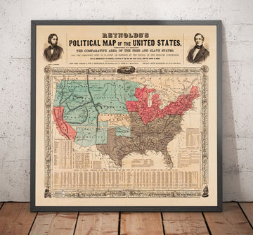 Mapa político antiguo de los Estados Unidos, 1856 - Guerra civil estadounidense Free vs. States Slate, North vs. South - Missouri Compromise