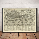 Mapa antiguo raro de Venecia, 1570 por Claudio Duchetti - San Giorgio Maggiore, Giudecca, Gran Canal, barcos mercantes 