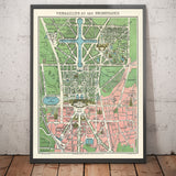 Mapa antiguo del Palacio de Versalles y sus jardines, 1920 por Leconte - París, Gran Canal, Rey Luis XIV, XV, XVI