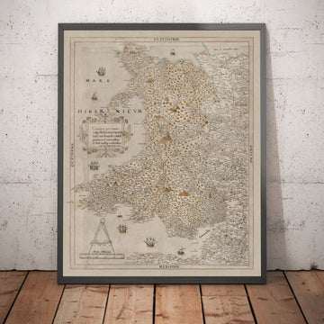 Old Map of Wales, Cymru by Christopher Saxton in 1580 - First Accurate Map of Wales