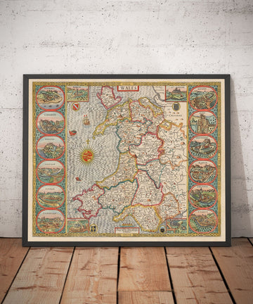 Alte Farbkarten von Wales, Cymru von John Speed, 1610 