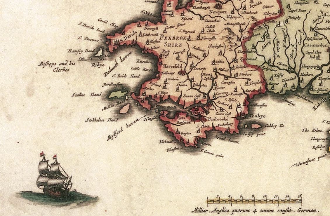 Wales Gesichtsmaske / Halskrause / Snood mit alter Karte von Wales von Jean Blaeu aus dem Jahr 1645