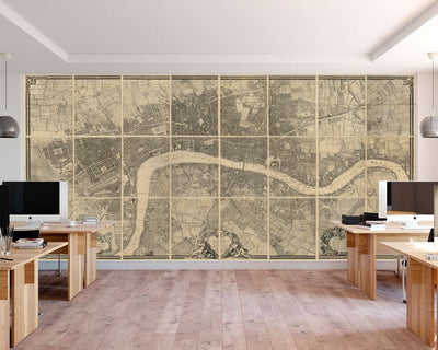 Old Map Wallpaper - Custom Made Antique Wall Art Mural - Pasted or Peel & Stick - Any City, Any Map
